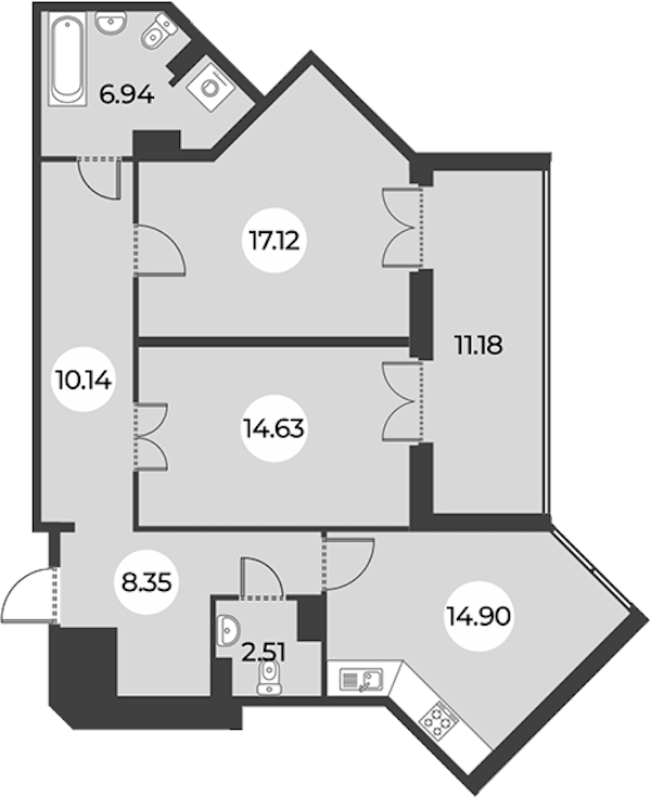 2-комнатная квартира 80.18 м², 4/24 эт., ЖК «Огни Залива»